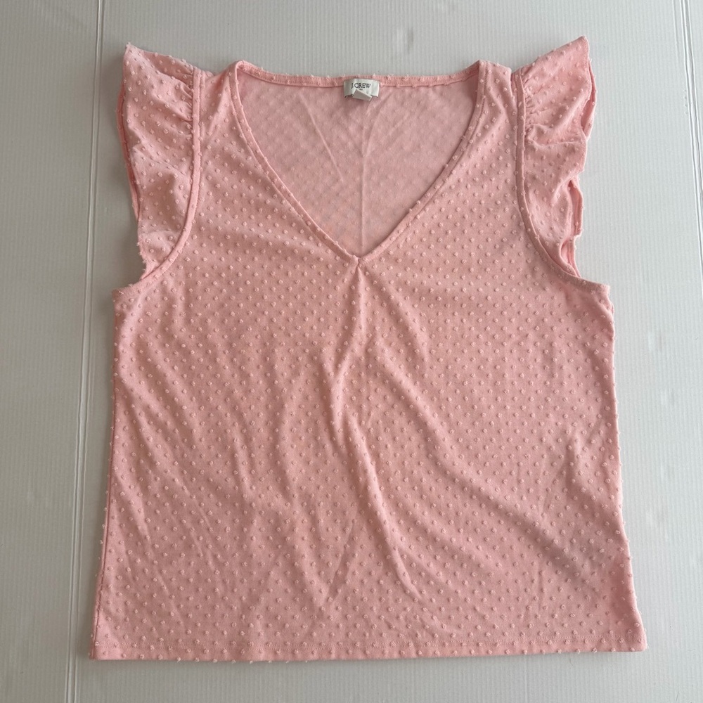 J. Crew Light Pink Swiss Dot Ruffle Sleeve Blouse